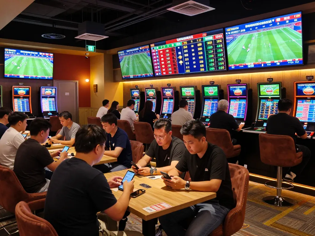 Online sports bettors engaging with nhandinhkeonhacai platform for live odds and betting.