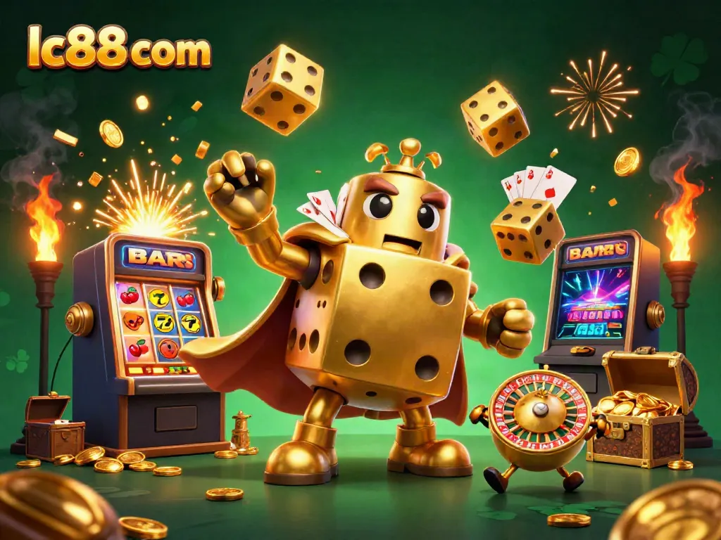 Experience the thrill of gaming at lc88 com with dynamic casino-themed elements in this vibrant illustration.