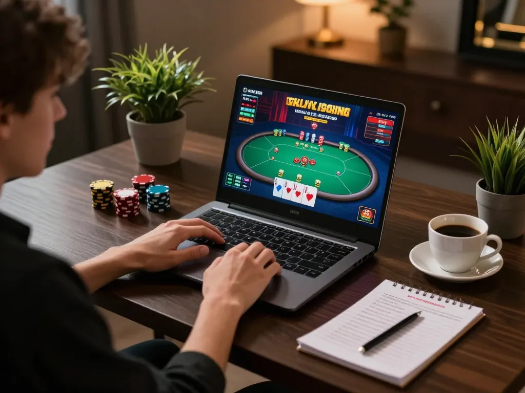 Engaging online poker game at ug88 with player analyzing strategies and enjoying immersive experience.