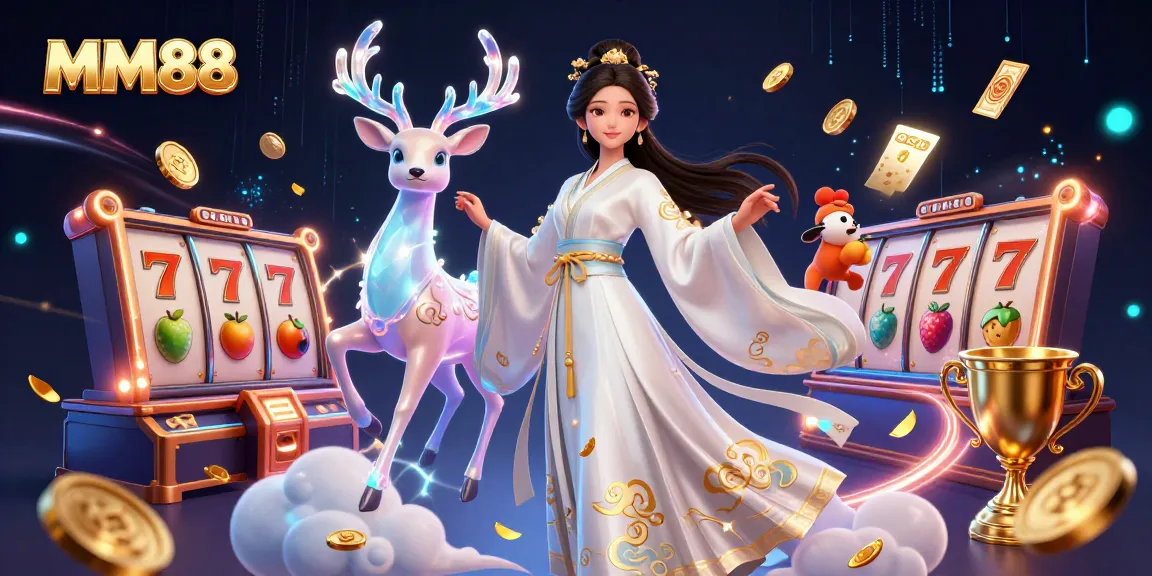 Experience MM88 with thrilling slots and jackpot excitement amidst an animated casino scene.