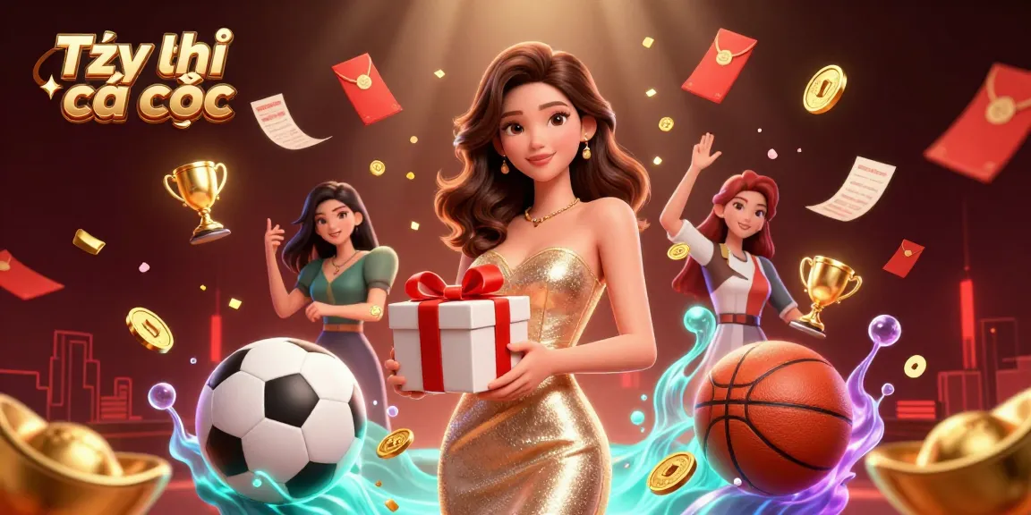 Tỷ lệ cá cược sports betting action scene with vibrant characters and festive elements.