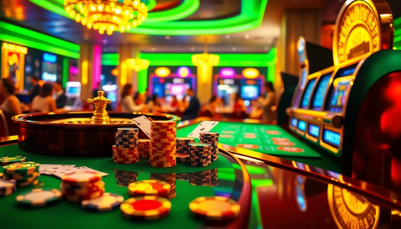 Winning big at lv88 com with vibrant casino slots and poker chips, creating an exciting atmosphere.