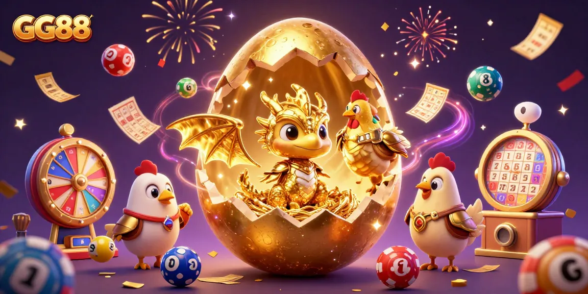 Engage in thrilling gameplay with GG88's vibrant casino-themed illustration showcasing golden treasures and lottery excitement.