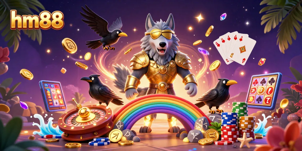 Experience thrilling gaming at hm88 with vibrant characters, vibrant casino elements, and energetic scenes.