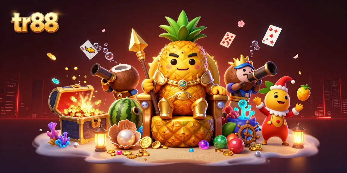 Engage with exciting gameplay at TR88, featuring a cartoon pineapple king and vibrant casino elements.