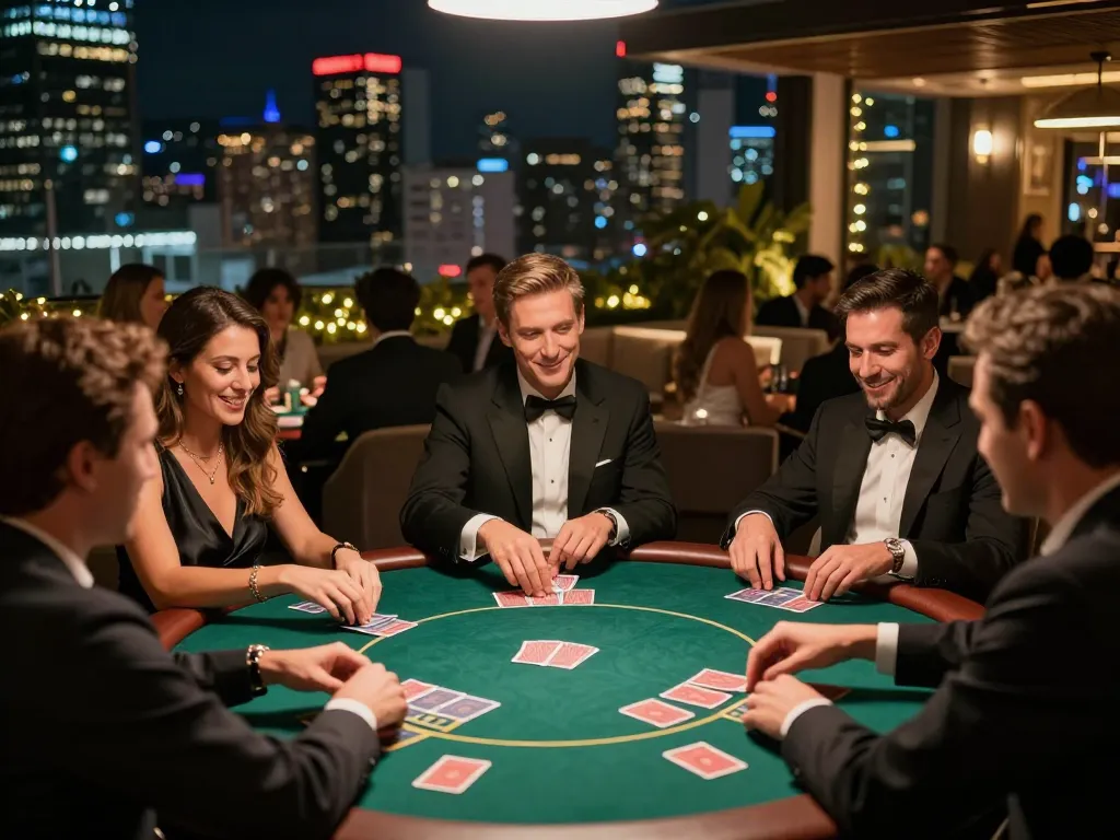 Experience engaging poker action at the luxurious 33WIN rooftop casino lounge.
