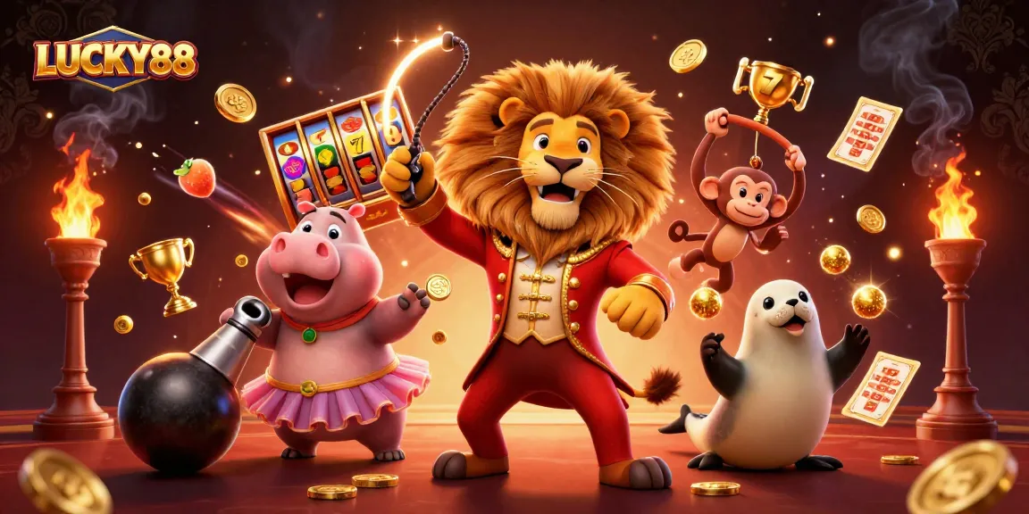 LUCKY88 offers an exciting jackpot experience with vibrant casino visuals in a dynamic illustration.