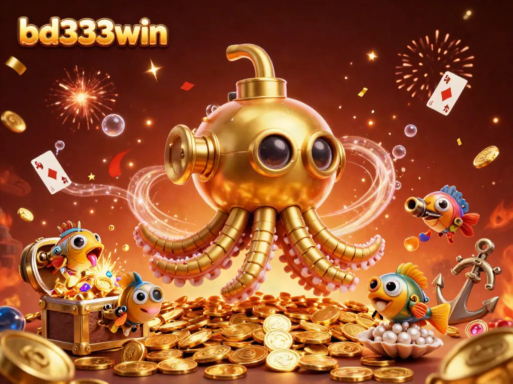 Engage with bd333win's thrilling underwater casino adventure featuring a golden kraken and treasure.