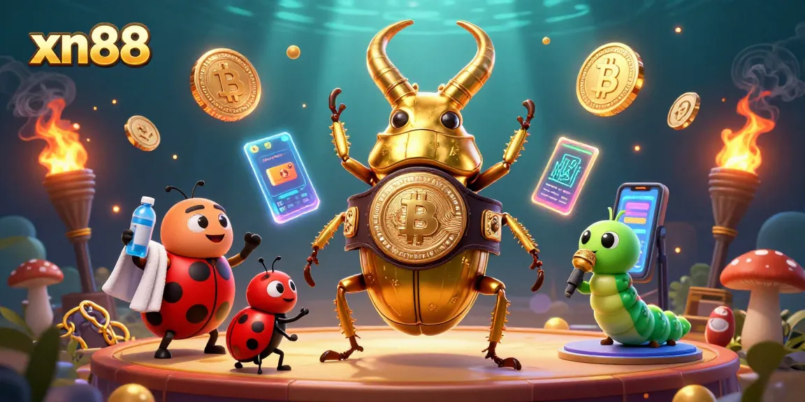 Engage with xn88 through colorful 3D casino artwork featuring a champion beetle and gaming elements.