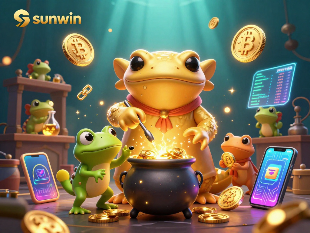Experience winning moments with sunwin's vibrant scene of a gold-alchemist turning metals into coins.