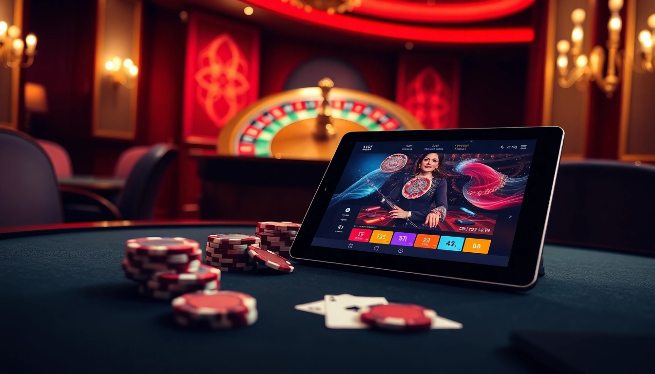 Experience the thrilling excitement of gambling at https://kim88.us/ with vibrant casino visuals highlighting poker and roulette.