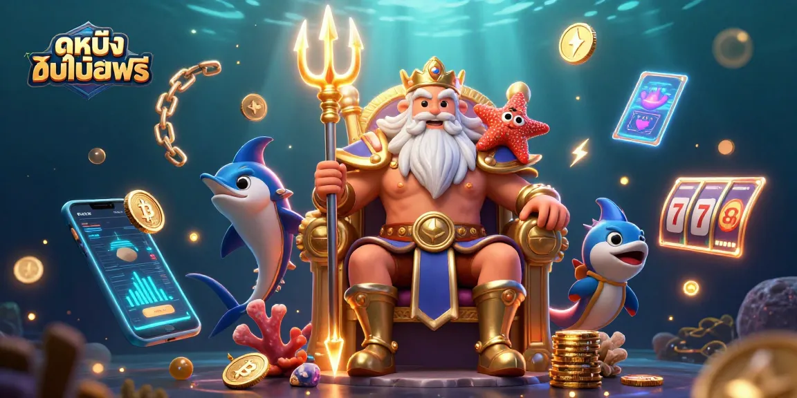 Experience thrilling ดูหนังออนไลน์ฟรี through a vibrant 3D casino scene featuring Neptune, crypto coins, and sparkling action.