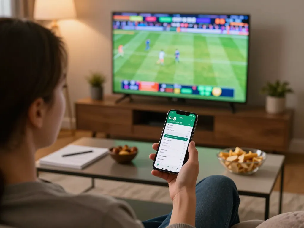 Engaged user placing bets on Go8 sports app while analyzing live sports events
