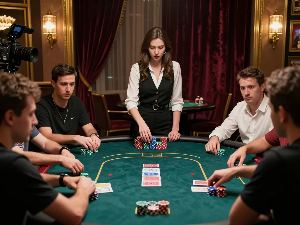 kk55 players experiencing excitement during a poker tournament in an upscale casino setting