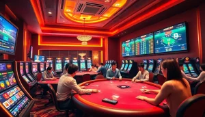 Engaging atmosphere at winvn88.live featuring players at a modern online casino.