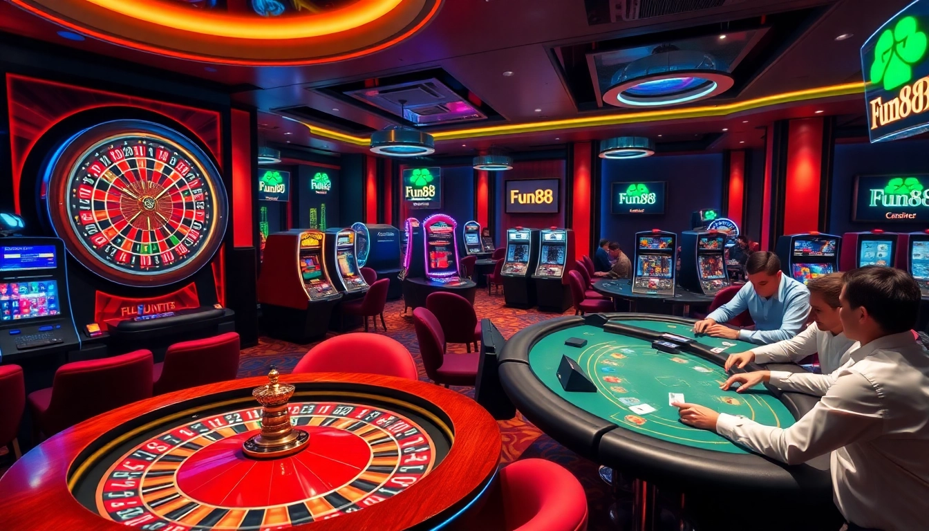 Play exciting games at Fun88's vibrant online casino featuring roulette and slot machines.