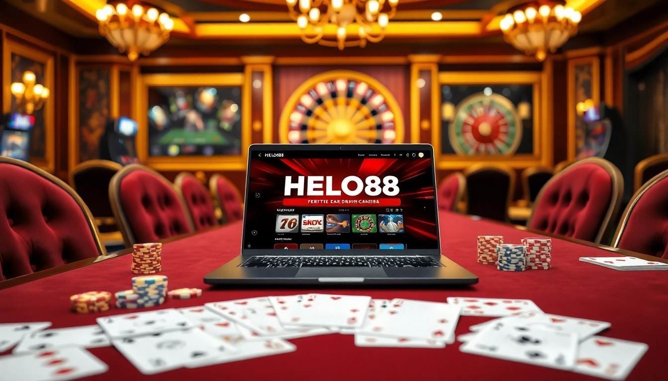 Experience the excitement of betting at HELO88 with colorful chips and casino elements.