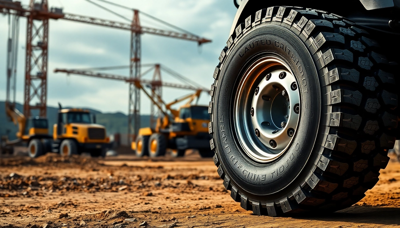 The Double Coin RR99 tire showcased in a rugged construction setting, highlighting durability and performance.