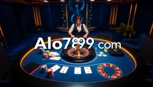 Alo789 Com online gambling interface with vibrant casino table and live dealer setup