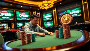 Engaging poker player strategizing at OPEN88 casino table.