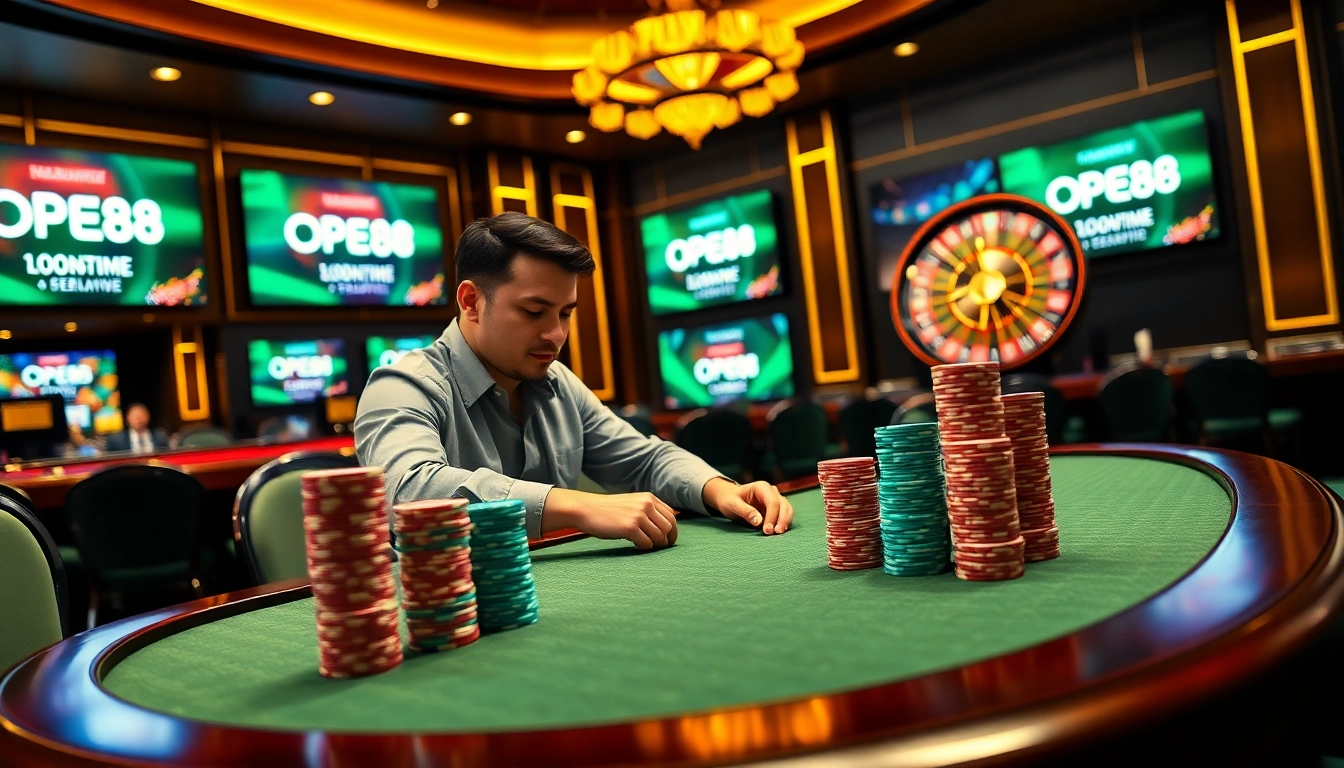 Engaging poker player strategizing at OPEN88 casino table.