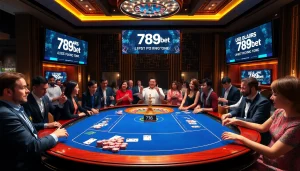 Experience the thrill of gambling at 789bet with vibrant poker chips and an elegant casino table.