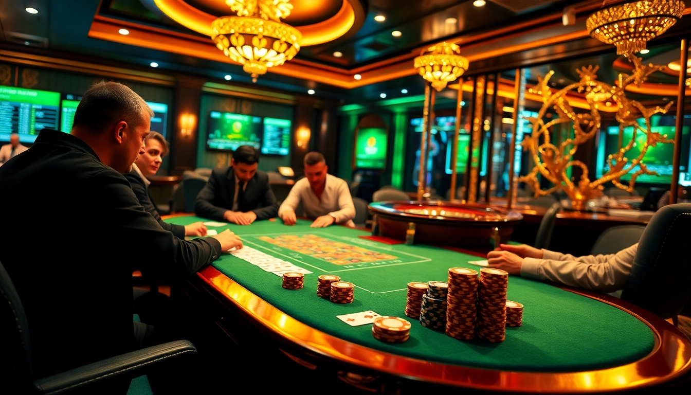 Players enjoy a thrilling poker game at 28bet casino, showcasing high-stakes excitement and professionalism.