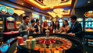 Players engaging in thrilling roulette at a luxurious casino, enhancing their chotruyen experience.