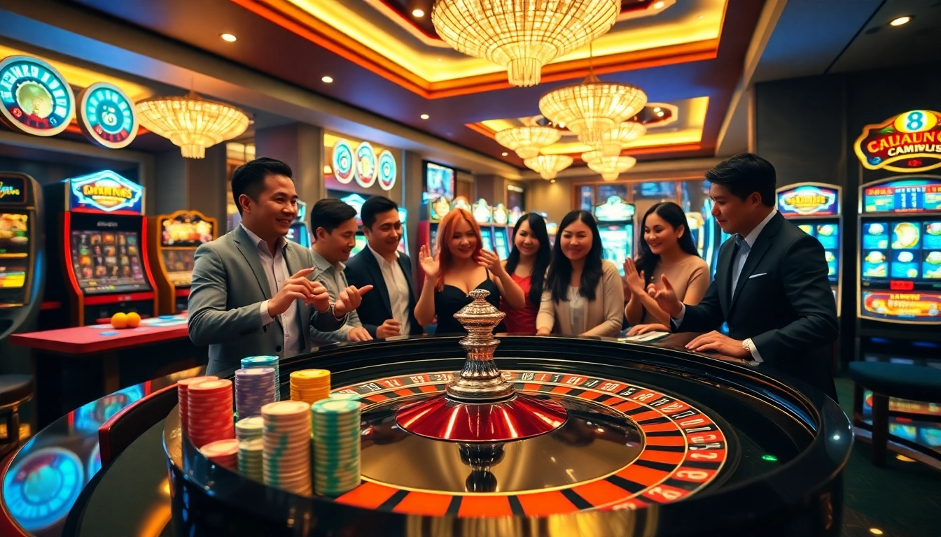 Players engaging in thrilling roulette at a luxurious casino, enhancing their chotruyen experience.