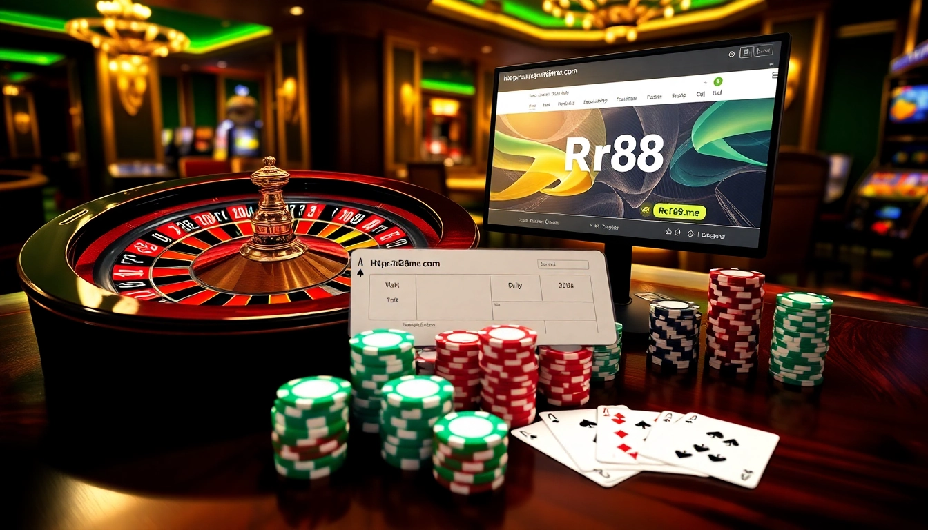 Experience the excitement of gambling at https://rr88me.com/ with a vibrant casino scene featuring roulette, poker, and more.