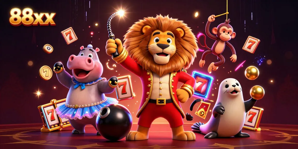 Engage in the exhilarating world of 88xx with vibrant circus-themed casino characters and gaming elements.